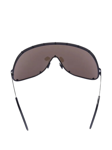 Rick Owens DRKSHDW Shield Sunglasses Black - top view showing frame construction