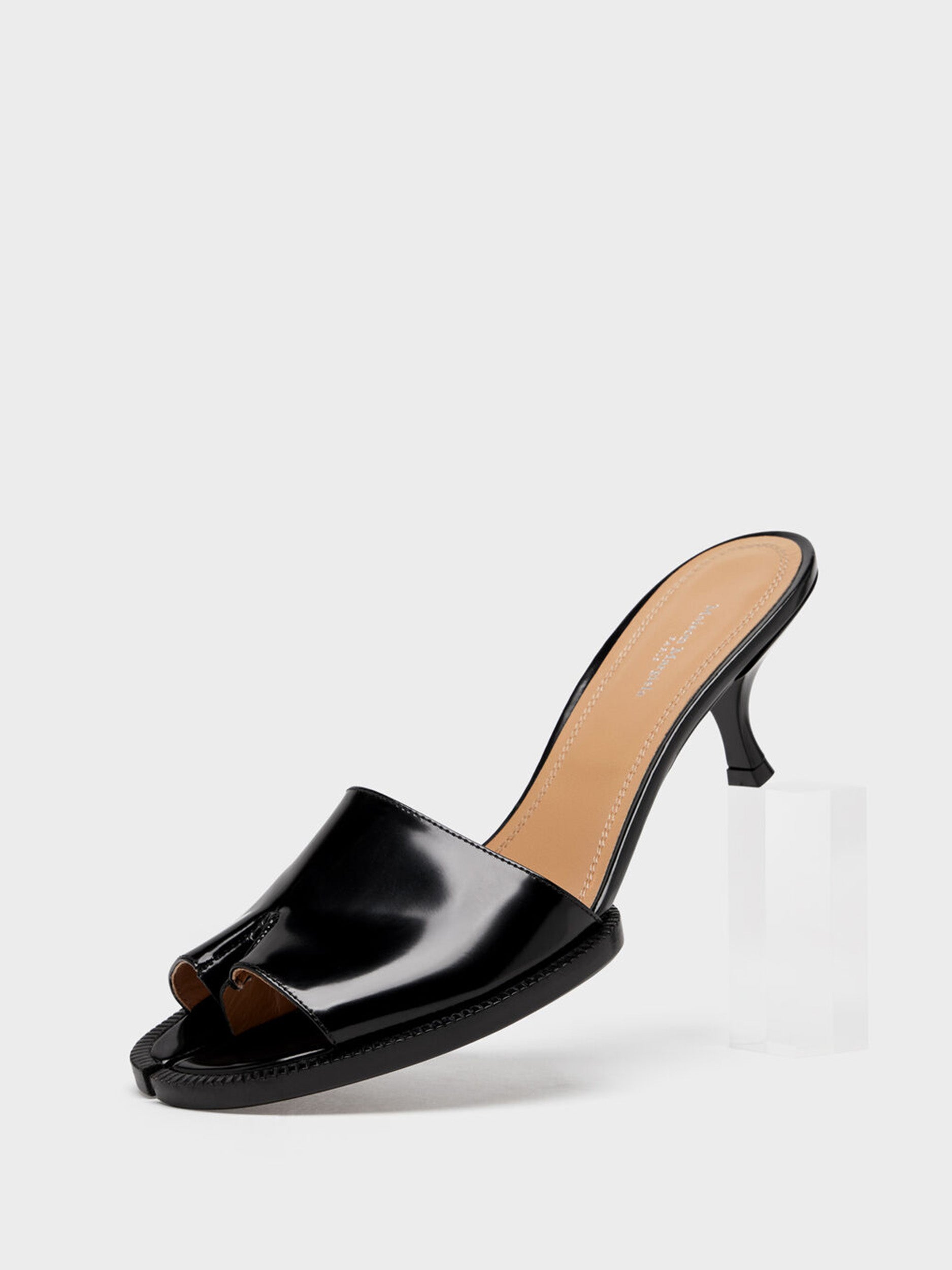 Maison Margiela Tabi City Kitten Heel Sandal in Black angled view

