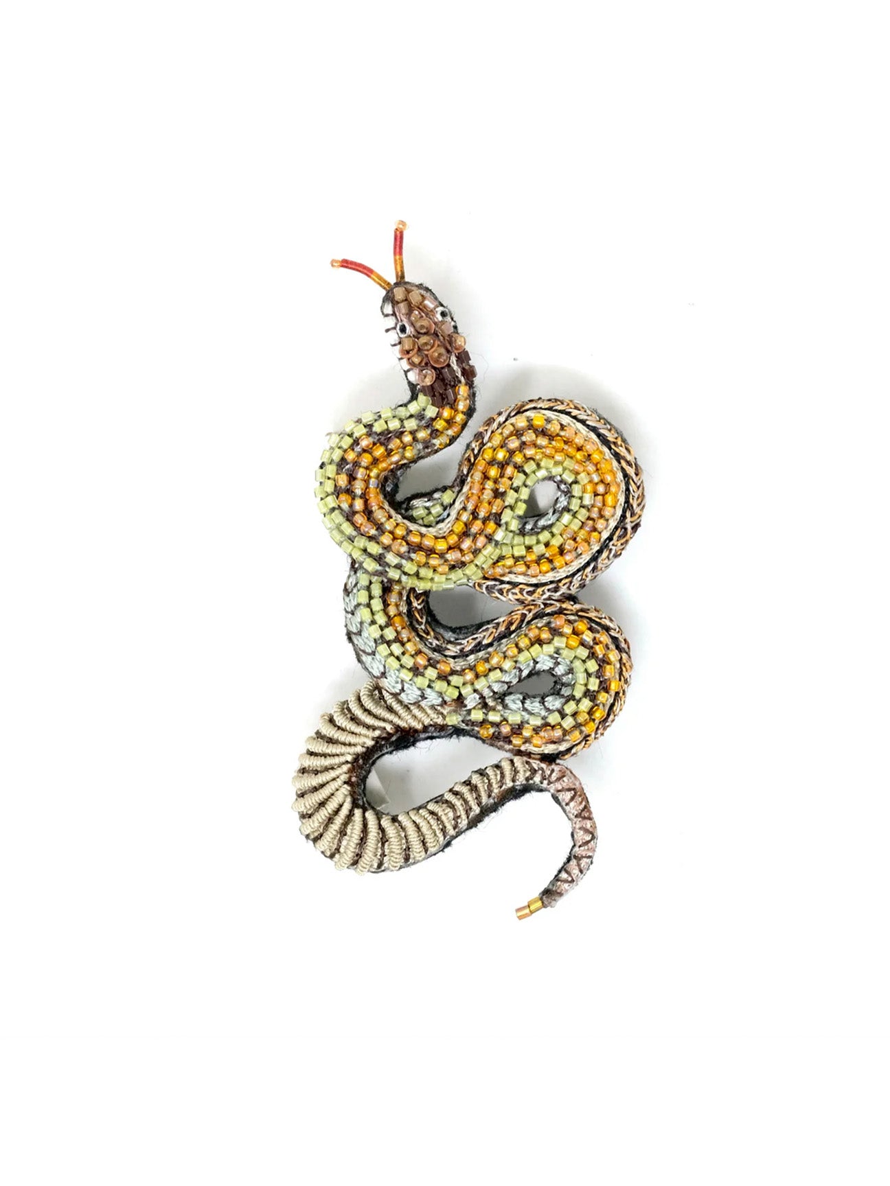 Decorative brooch, snake design with beads and sequins, handmade in India