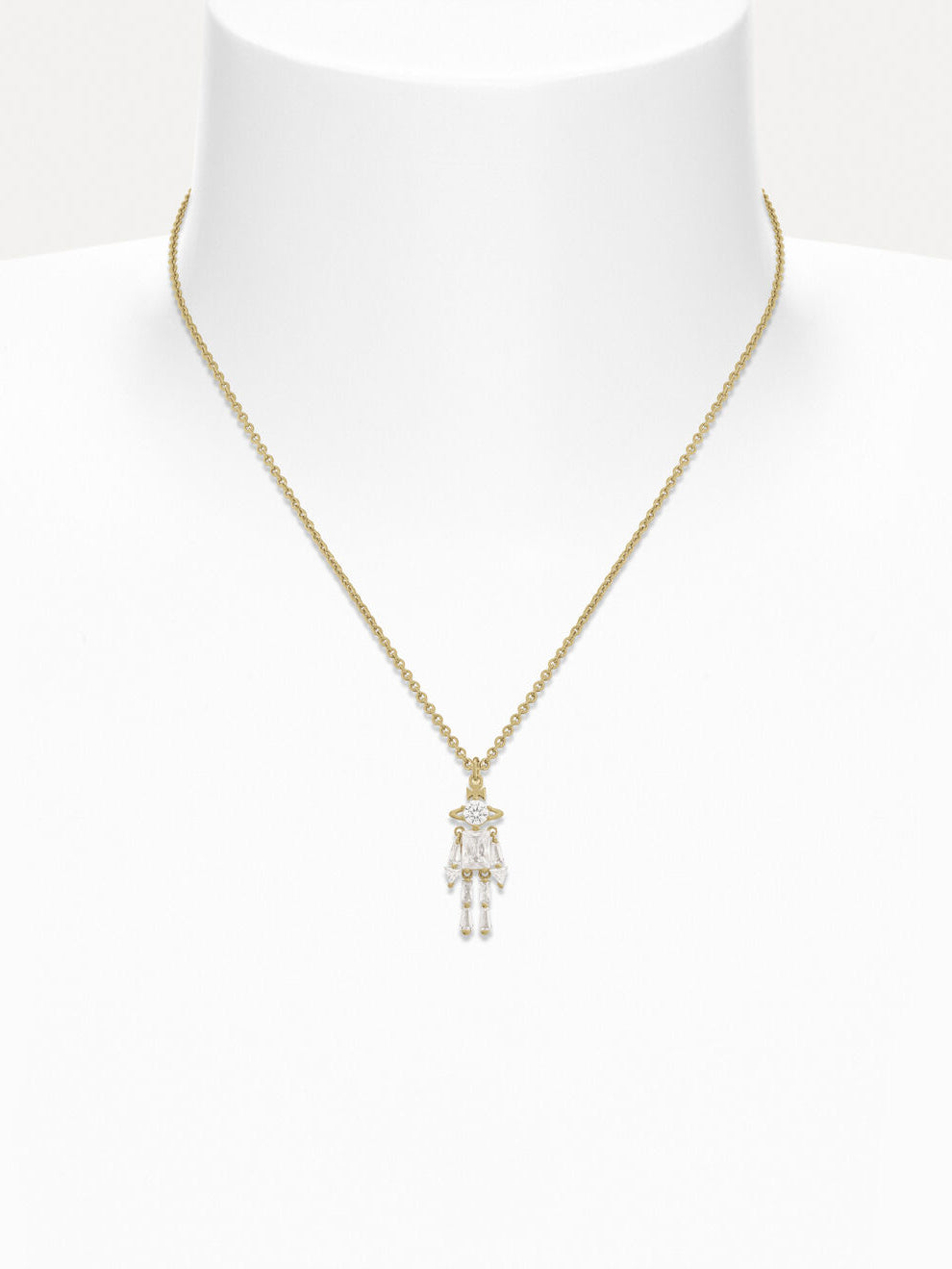 Vivienne Westwood Issa Pendant worn on neck, gold-tone cable chain, figural white crystal pendant, orb detail, styled at chest length