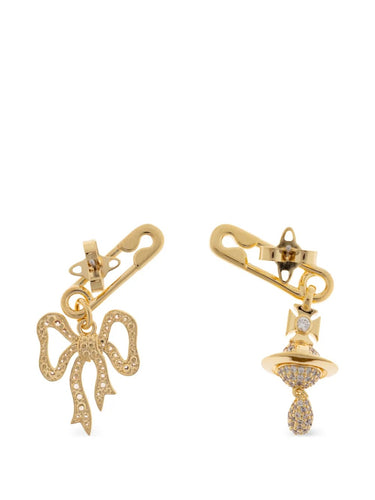 Back view of Vivienne Westwood Lilith Earrings in gold-tone finish, showing fastening and adjustable chain detail.