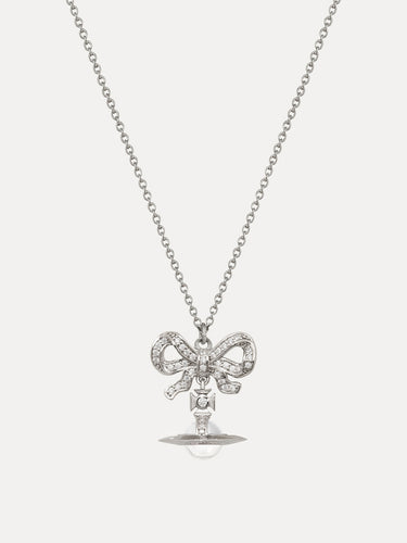 Necklace with a bow-shaped pendant on a white background