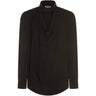 Square Shirt in Black by Vivienne Westwood, front view of relaxed-fit black viscose shirt with structured stand collar, softly draped front panel and long sleeves with buttoned cuffs, Spring/Summer 2026