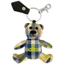 Tartan teddy bear keychain with a green orb signature from Vivienne Westwood on a white background