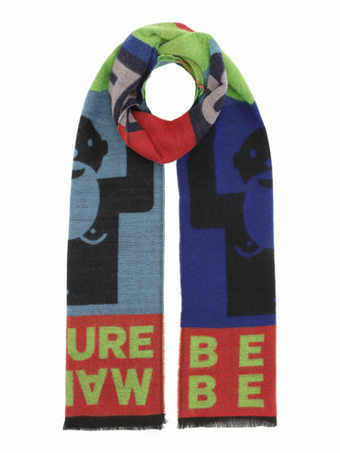 Red and multicolour abstract scarf from Walter Van Beirendonck.