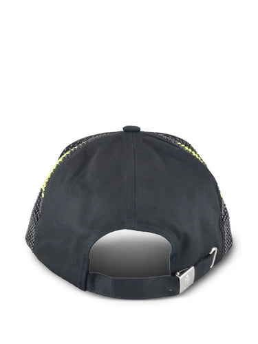 Back view of black beaded cap from Walter Van Beirendonck on a white background.
