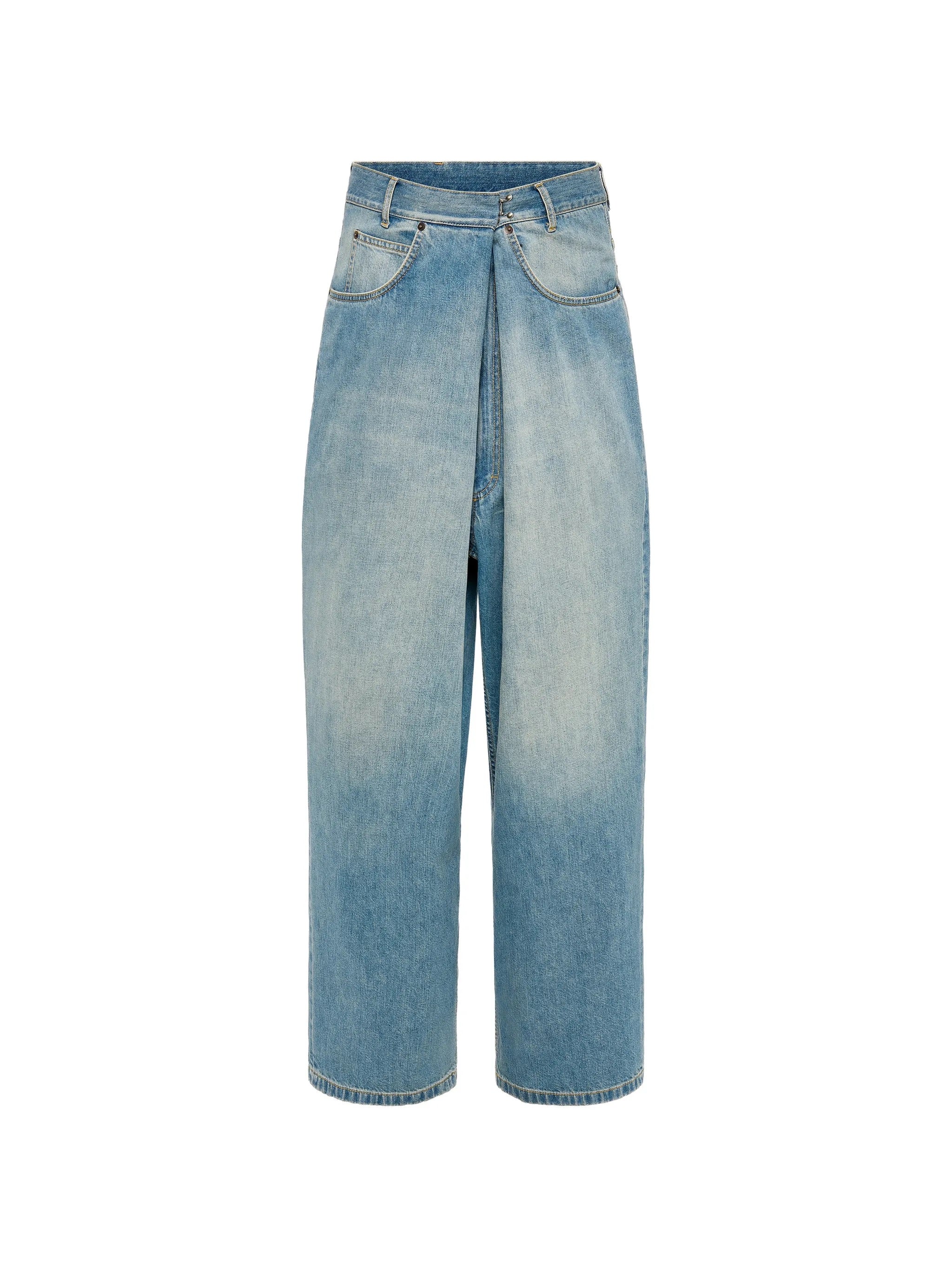 Maison Margiela Wrap Denim Trousers in Old Blue front view
