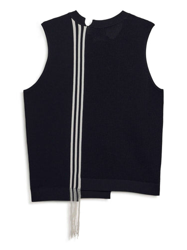 Back packshot of the Y-3 GFX Knitted Vest in Black, highlighting the soft knit fabric and clean, relaxed silhouette.