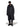 Person wearing an unzipped black coat with hoodie from Y- 3 on a white background