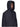 Person wearing a black hooded coat on a white background