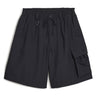 Front packshot of the Y-3 Sport Uniform Cargo Shorts in Black, showing the oversized relaxed fit, twill construction, and utilitarian design.