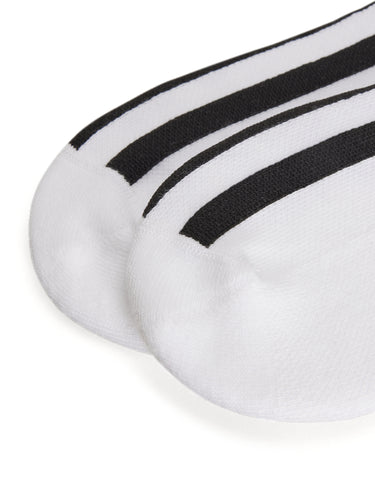 Close-up detail of the back of the Y-3 Stripes Socks in White, showing the knit texture and clean construction of the crew-length sock.