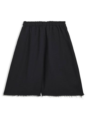 Back packshot of the Y-3 Summer Run 3-Stripes Shorts in black, showing the relaxed twill construction and clean back finish.