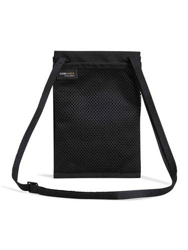 Back packshot of the Y-3 X-Body Pouch in Black, highlighting the plain CORDURA® nylon construction and clean silhouette.