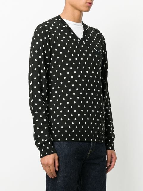 Mens V-Neck Pullover Polka Dot Black Heart - Black-[-Comme des Garçons Play-3