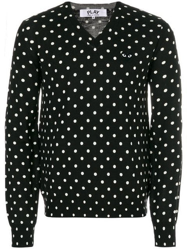 Mens V-Neck Pullover Polka Dot Black Heart - Black-[-Comme des Garçons Play-1