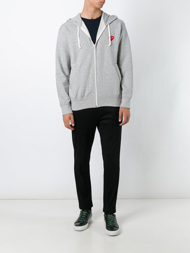 Comme Des Garçons │ Mens Zipped Hoodie Red Heart in Grey