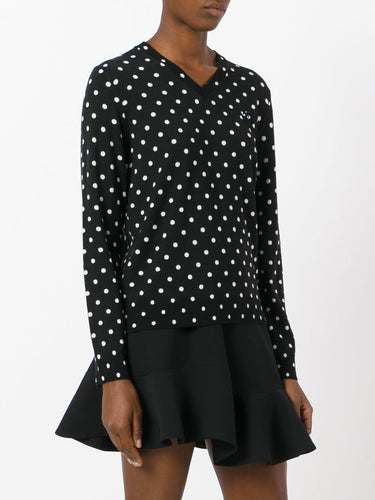 Womens V-Neck Pullover Polka Dot Black Heart - Black-[-Comme des Garçons Play-3