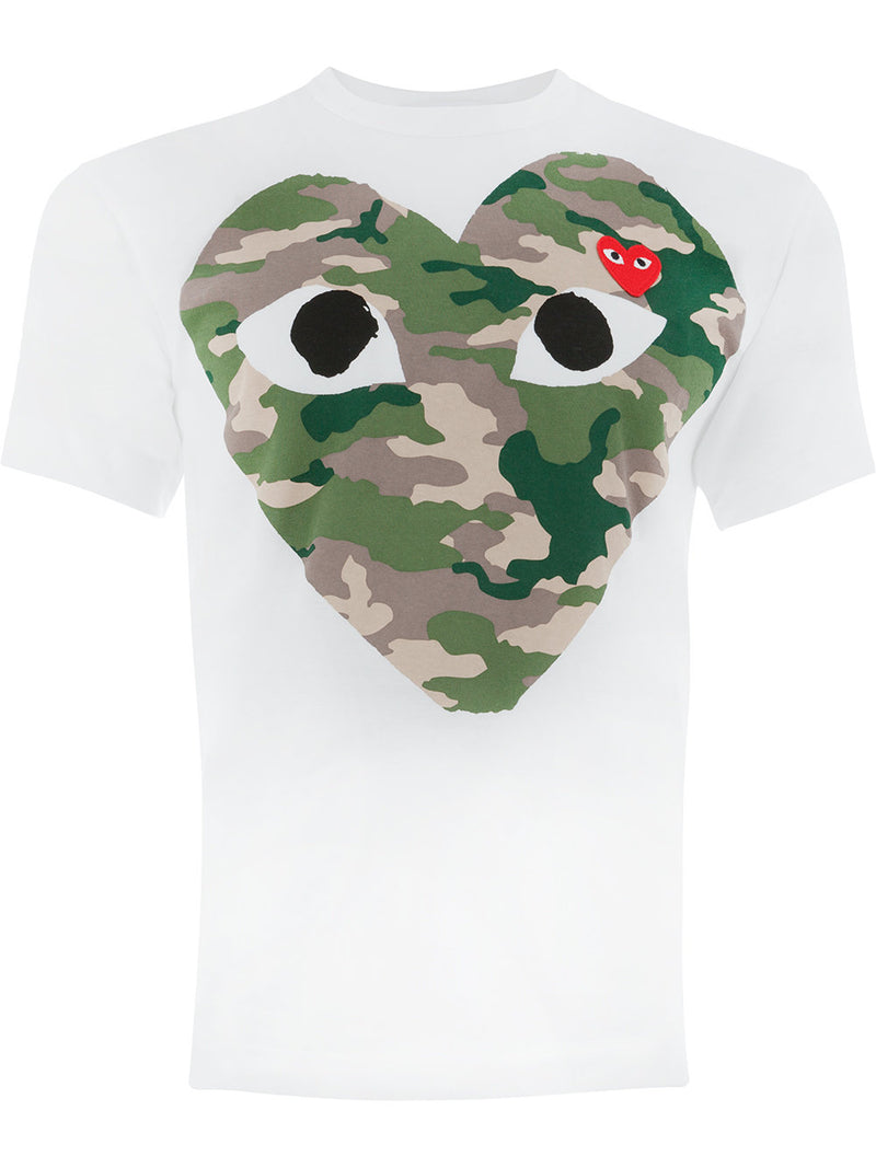 Mens Short Sleeve Tee Graphic Camouflage Heart - White