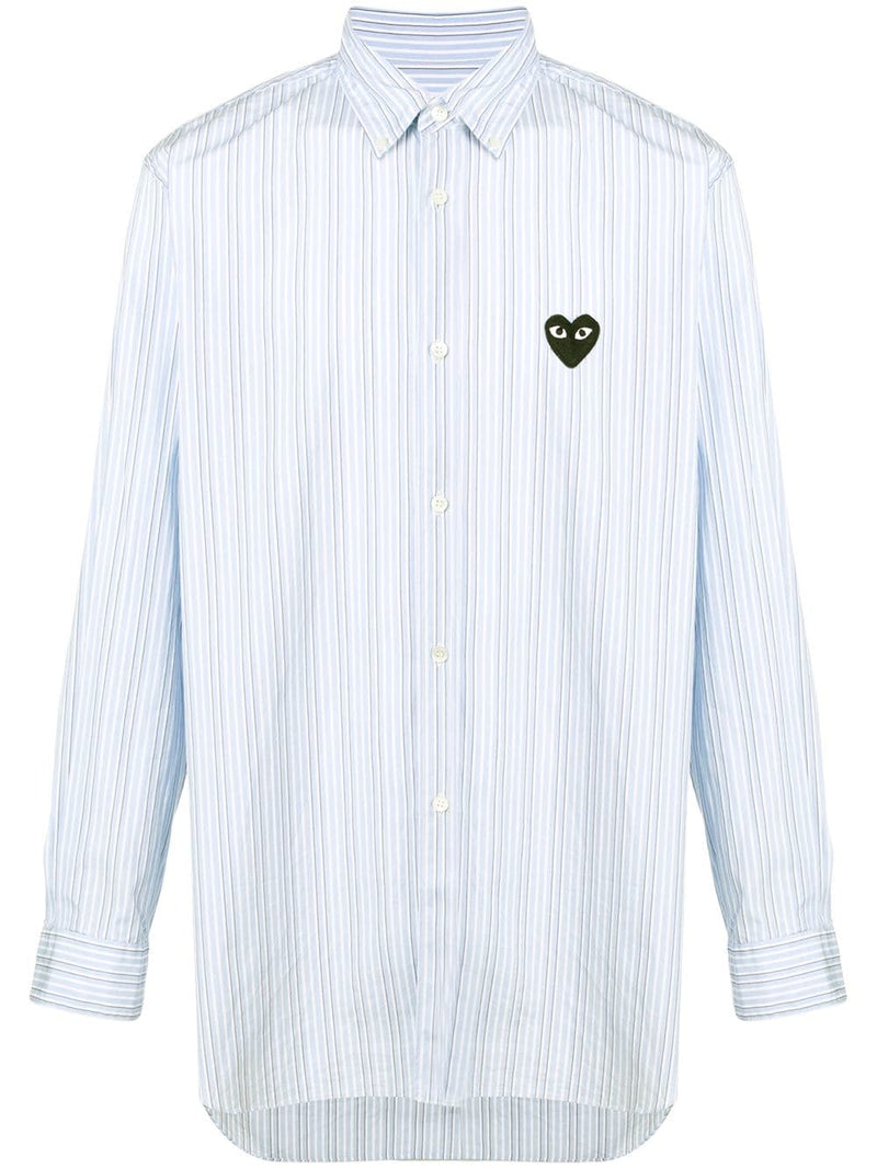 Mens Striped Shirt Black Heart - Blue