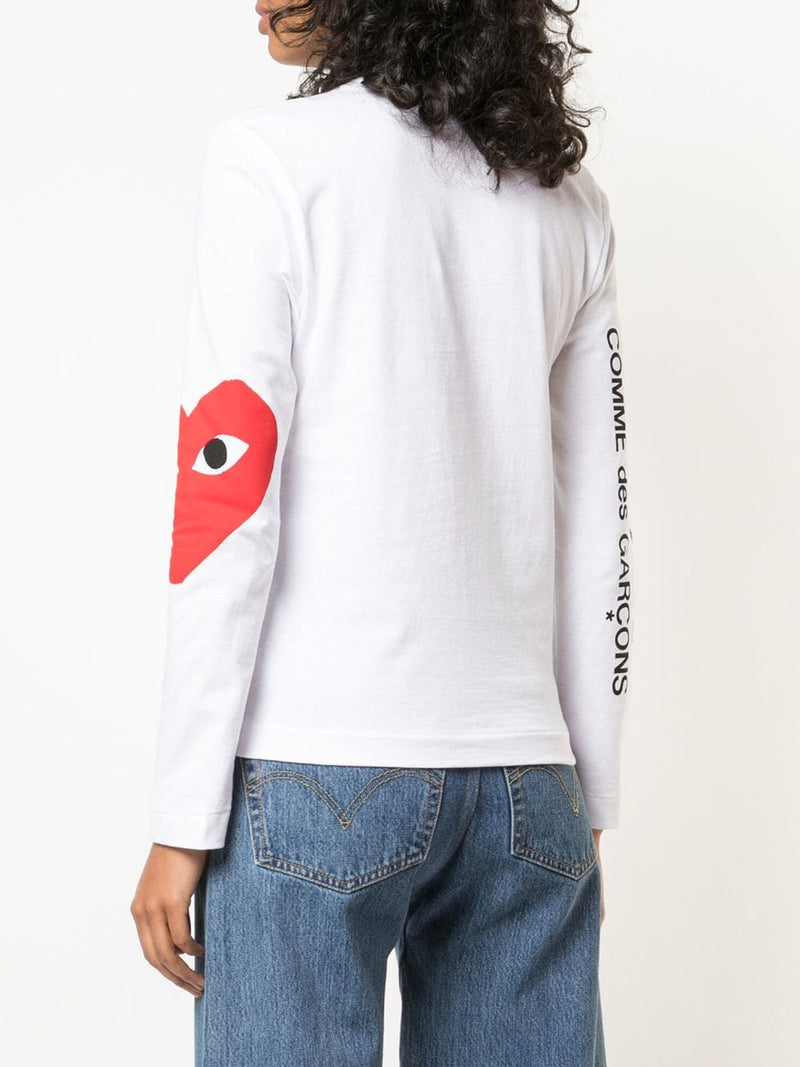 Womens Long Sleeve Graphic Red Heart - White