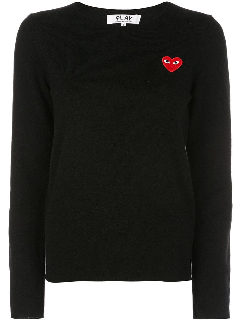 Womens Crewneck Pullover Red Heart  - Black