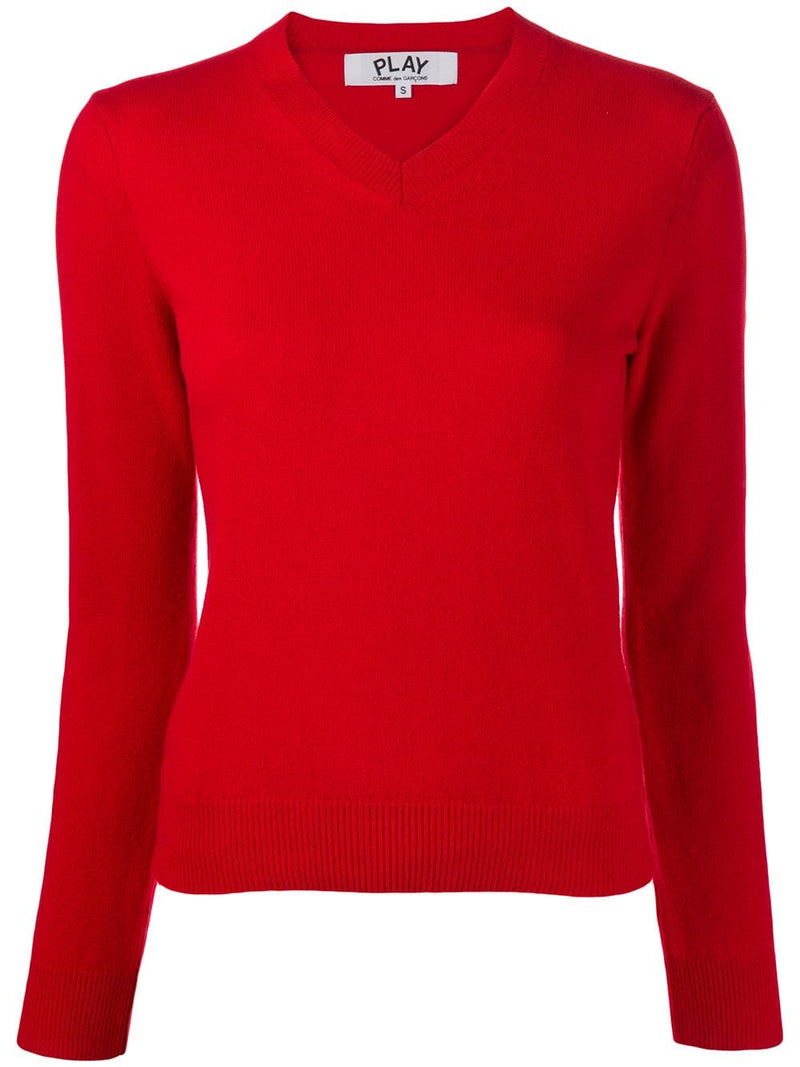Womens V-Neck Pullover Sleeve Red Heart - Red