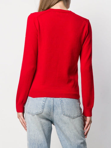 Womens V-Neck Pullover Sleeve Red Heart - Red-[-Comme des Garçons Play-4