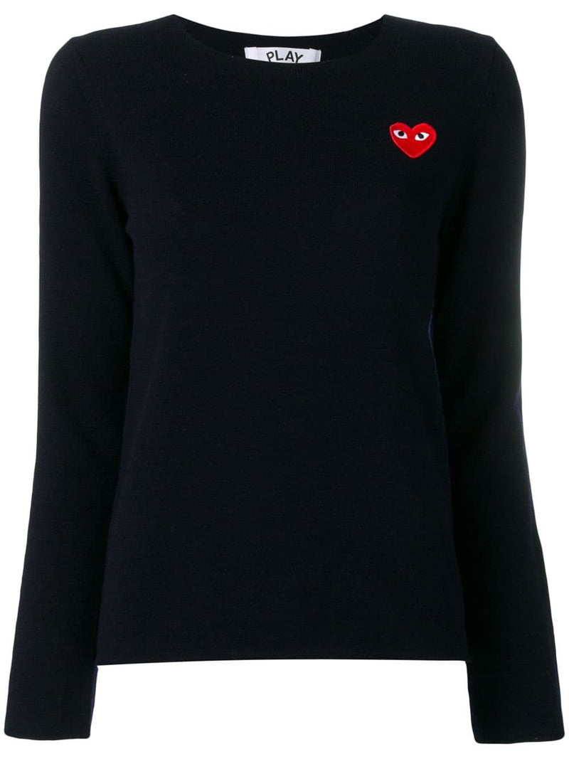 Womens Crewneck Pullover Red Heart - Navy