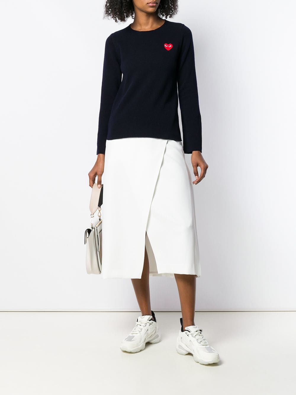 Womens Crewneck Pullover Red Heart - Navy-[-Comme des Garçons Play-2