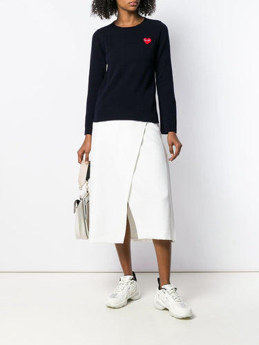 Womens Crewneck Pullover Red Heart - Navy-[-Comme des Garçons Play-2