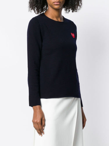 Womens Crewneck Pullover Red Heart - Navy-[-Comme des Garçons Play-3