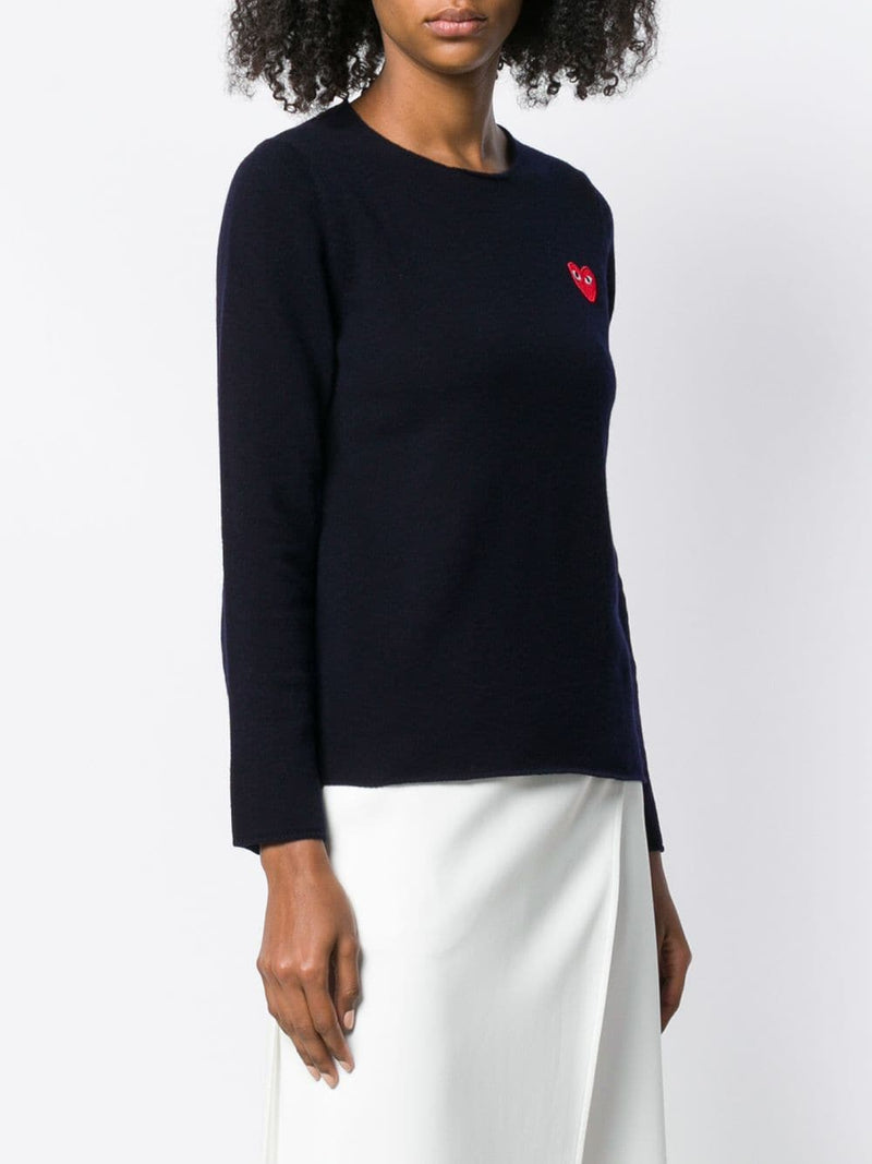 Womens Crewneck Pullover Red Heart - Navy