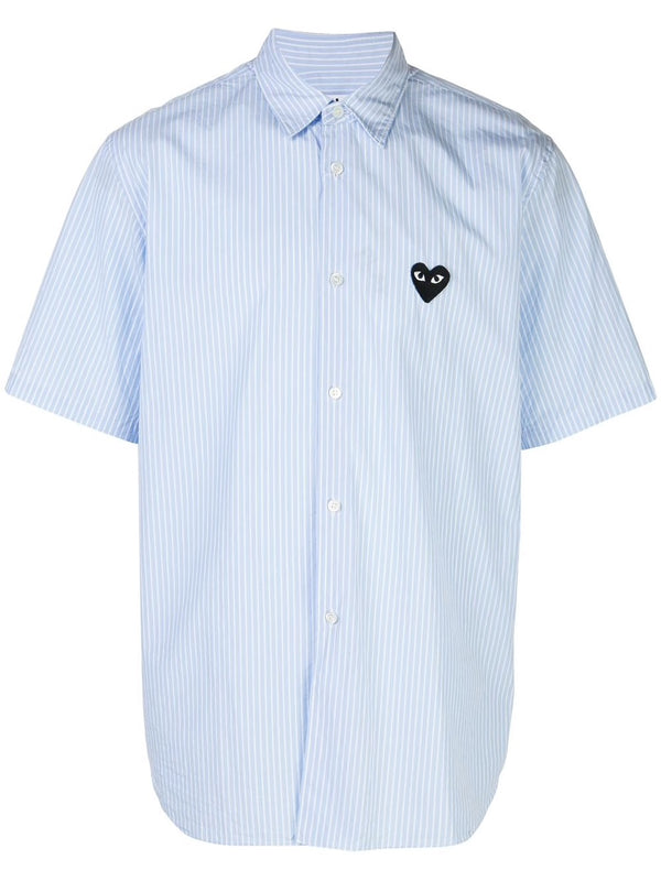 Mens Short Sleeve Striped Shirt Black Heart - Blue