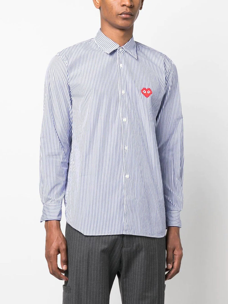 CDG Play x Invader Mens Striped Shirt - Pixelated Heart