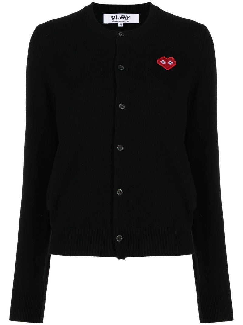 CDG Play x Invader Womens Black Cardigan - Pixelated Heart