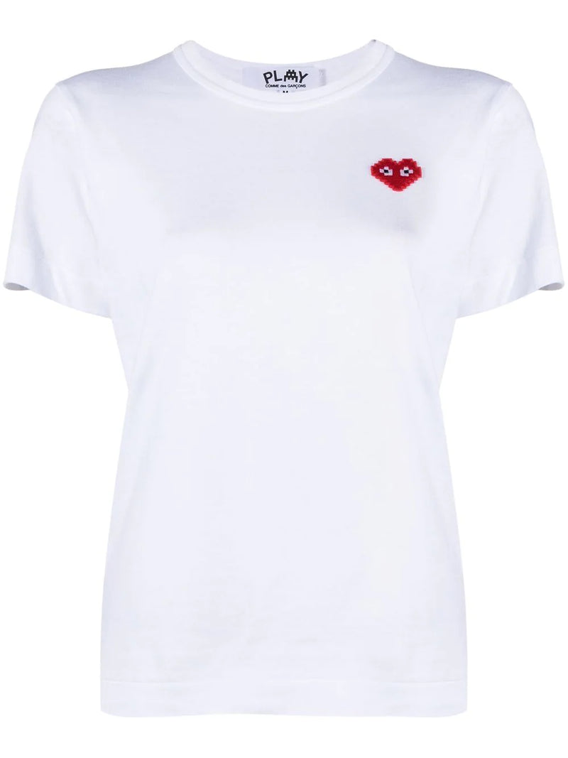 CDG Play x Invader Womens White Short Sleeve T-Shirt - Pixelated Heart