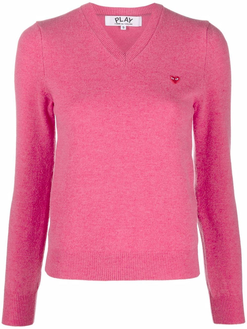 Womens V-Neck Pullover Red Heart  - Pink