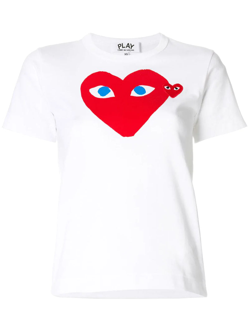 Womens Short Sleeve T Shirt Big Red Heart Blue Eyes - White