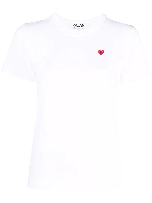 Womens Short Sleeve T Shirt Small Red Heart - White