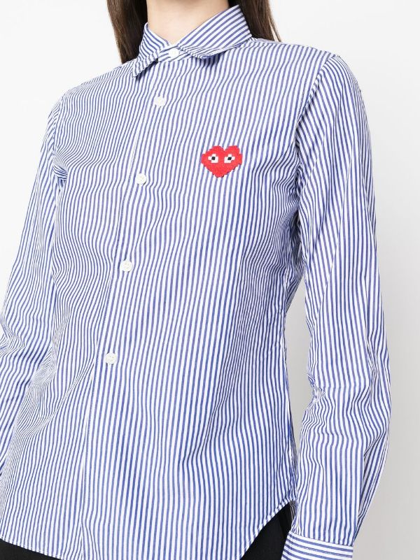 CDG Play x Invader Womens Striped Shirt - Pixelated Heart