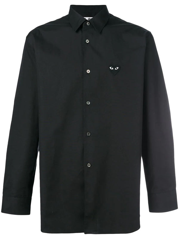 Comme des Garcons Play mens collar shirt in black with embroidered black heart - 1