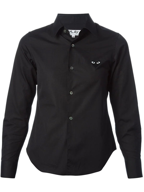 Comme des Garcons Play collared shirt in black with embroidered black heart - 1
