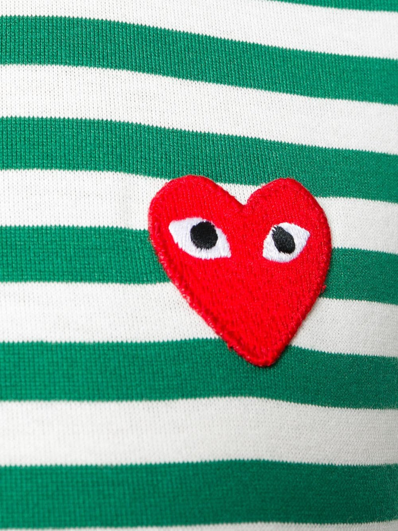 Comme des Garçons Play | Women's Striped Tee Red Heart in Green