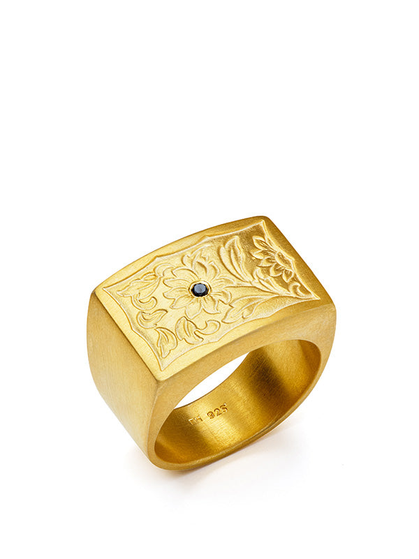 Royal Garden Signet Ring - Gold Plated with Black Diamond
