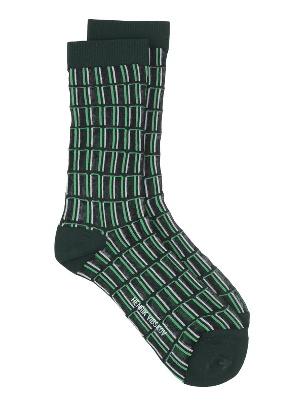 Grid Socks Femme - Green Grid