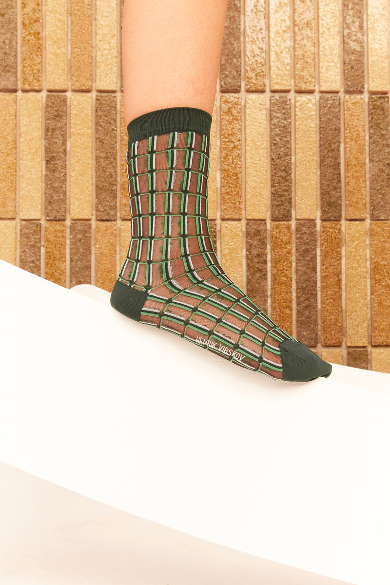 Grid Socks Femme - Green Grid