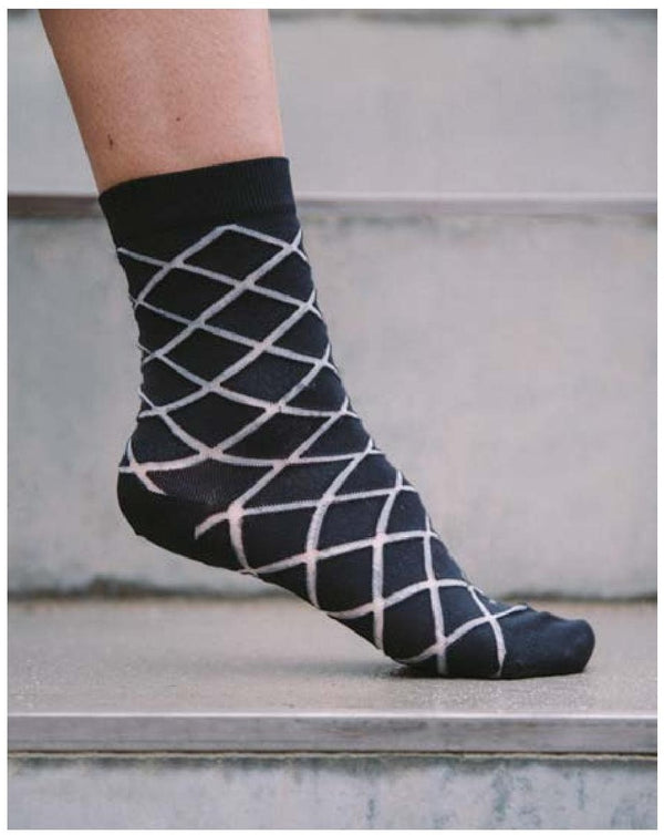 Checked Socks Femme - Black Checks