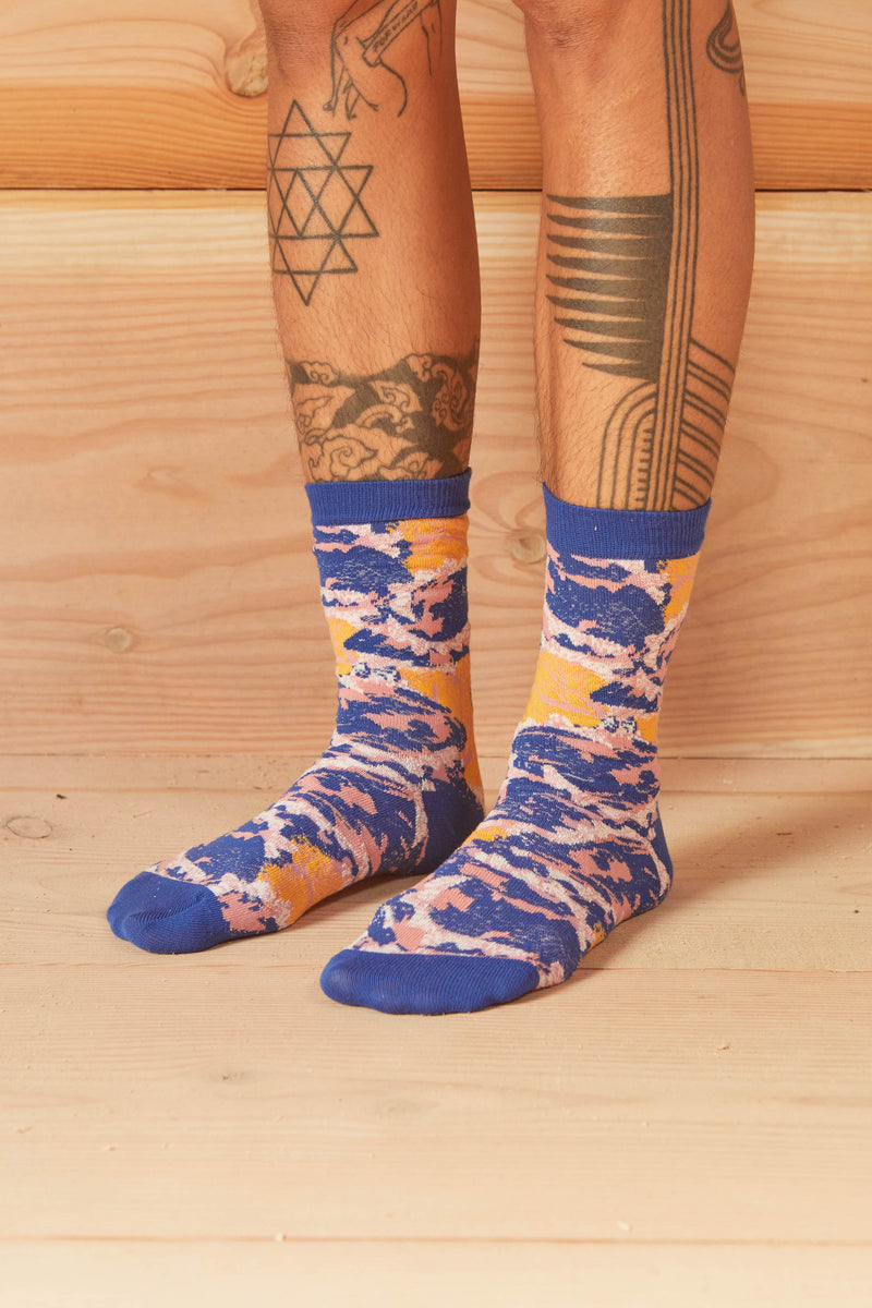 Leaf Socks - Blue Pink Leafs