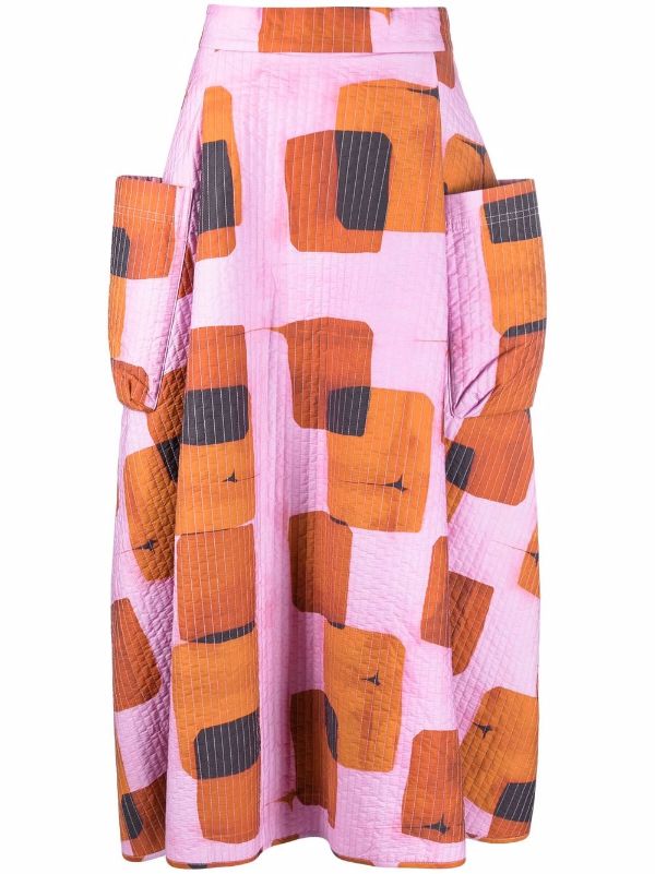 Pile Quilt Skirt - Pink Shibori Cubes